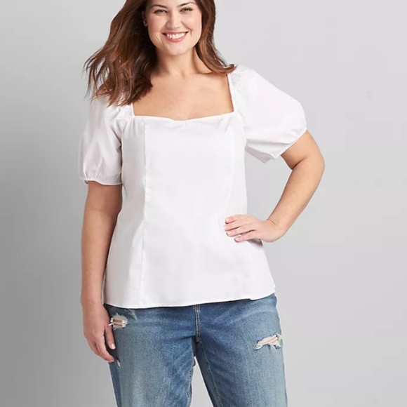 Lane Bryant Puff Sleeve White Blouse 